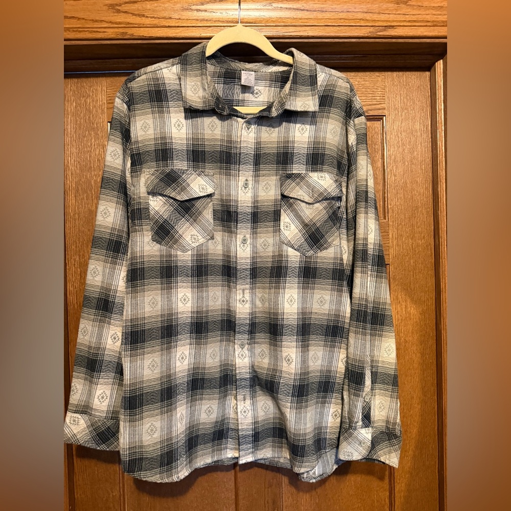 Hurley Black and Cream Plaid Button-Up Shirt